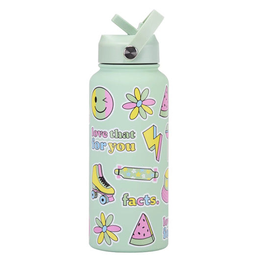 BIG KIDS GIRLS 1 L "SKATER" STAINLESS STEEL WATER BOTTLE.