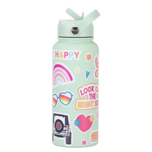 BIG KIDS GIRLS 1 L "RETRO" STAINLESS STEEL WATER BOTTLE.