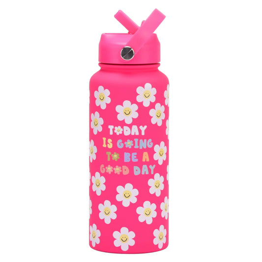 BIG KIDS GIRLS 1 L "FLOWERS" STAINLESS STEEL WATER BOTTLE.