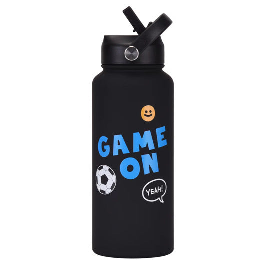 BIG KIDS BOYS 1 L "SPORTS" STAINLESS STEEL WATER BOTTLE.