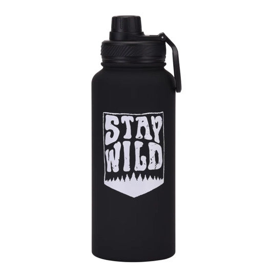 BIG KIDS BOYS 1 L "STAY WILD" STAINLESS STEEL WATER BOTTLE.