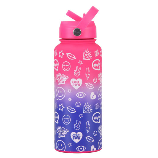 BIG KIDS GIRLS 1 L "GRL PWR" STAINLESS STEEL WATER BOTTLE.