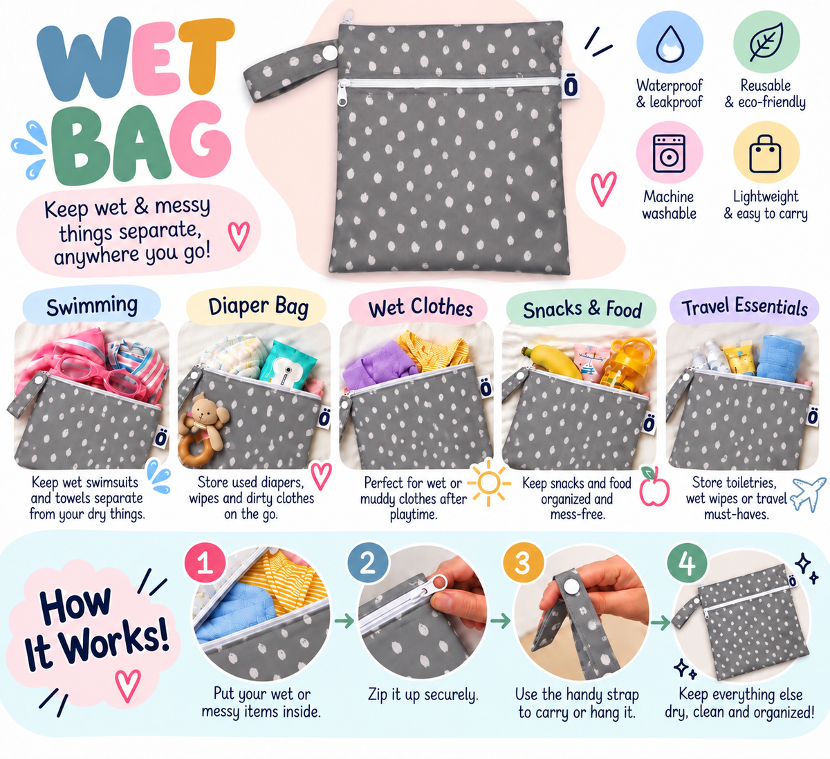 POLKA DOT WET BAG 18*25CM