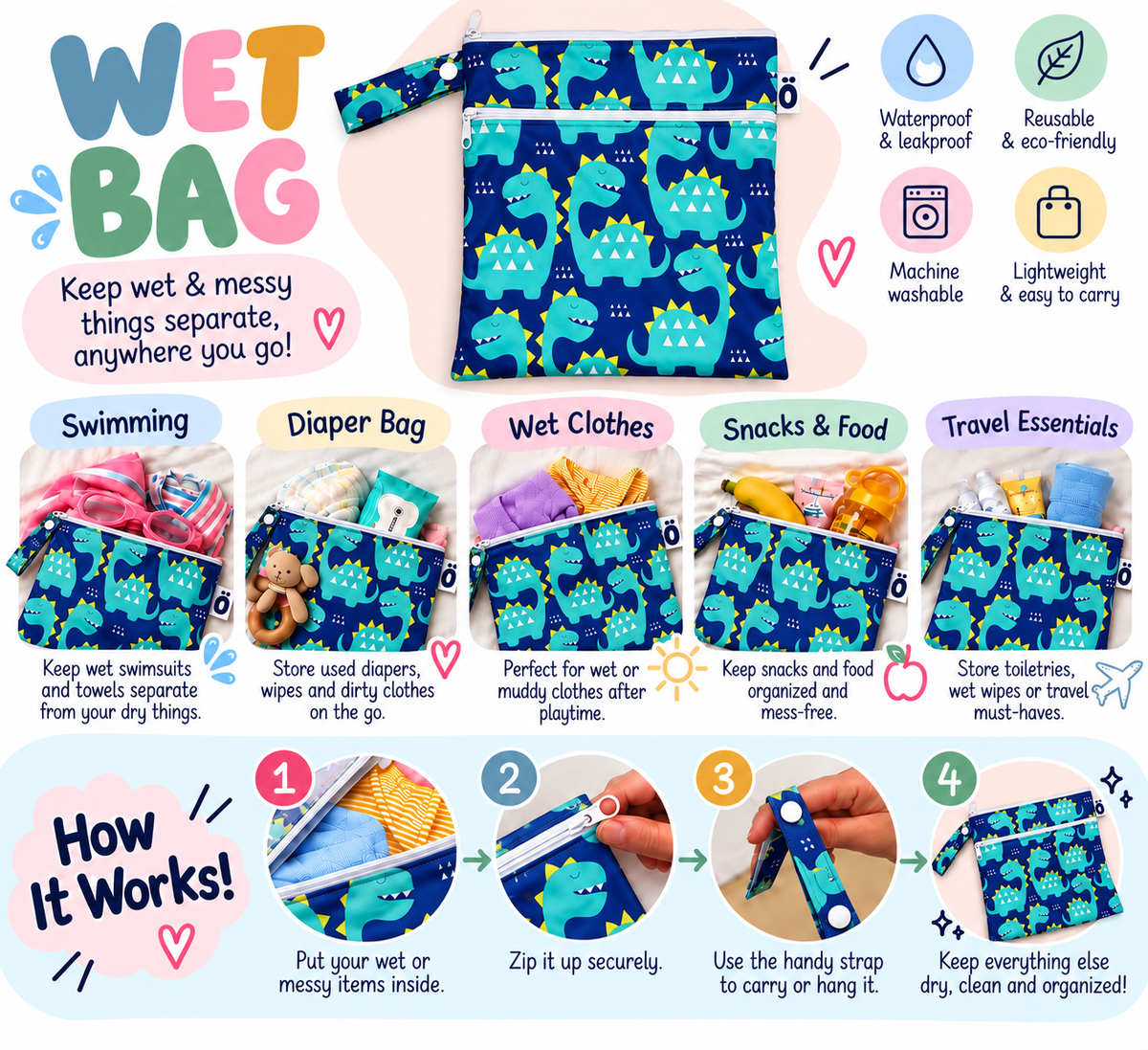 DINASOUR WET BAG 18*25CM